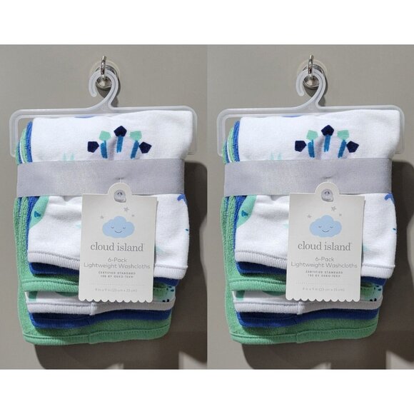 Cloud Island Baby Boys' Dinosaur Print 12 Count Blue & Green Washcloth Set - Picture 1 of 5